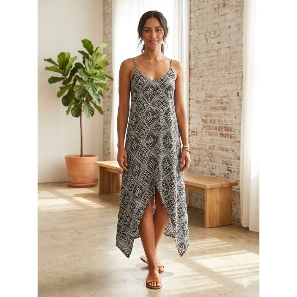 Rue21 Y2K Dress Womens S Black White Geometric Shark Bite Hem Spaghetti Strap - Picture 1 of 9